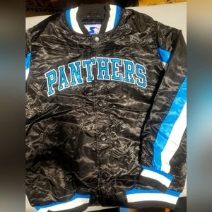 Carolina Panthers Starter Black Locker Room Satin Varsity Full-Snap Jacket
